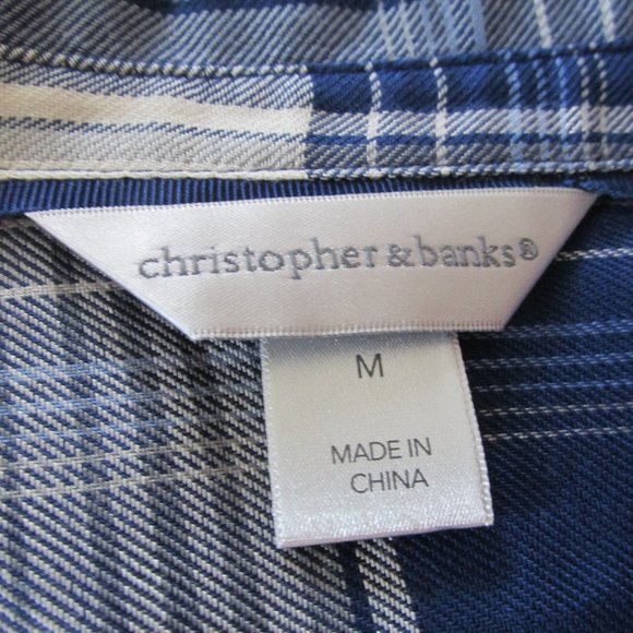 Christopher & Banks Button Up Dress Shirt Womens Medium Blue Striped Collar Top‎ - Picture 2 of 4